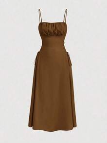 MOD Vestido de mujer con tirantes en X de un solo color - Marrón - Ver 6