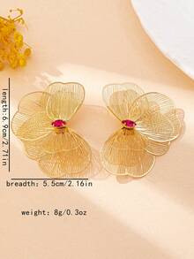 1 paire de boucles d'oreilles vintage élégantes avec cristaux incrustés et motif floral ajouré pour femmes, convient pour les cadeaux, les fêtes, les banquets et le port quotidien - Or jaune - Voir 3