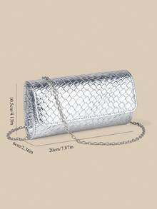 1pc Silver Woven Texture Mirror PU Clutch Bag, Smooth Body Is The Perfect Fusion Of Elegance And Fashion, Suitable For Wedding/Party/Prom/Banquet - Silver - View 8