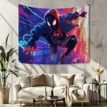 1pc S Pider-Man Miles Morales Superhero Theme Birthday Backdrop Boys Birthday Party Decorations Photography Background Wall Hanging Tapestry Photo Booth Props Urban Hero Graphic Party Supplies Home Living Room Decor Event Scene Layout - 多色-A - 查看 7