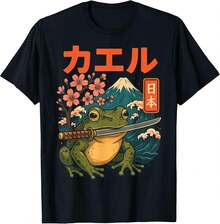 Frog Samurai Vintage Japanese Warrior T-Shirt,Daily Essential Pure Cotton Tee, Loose Short Sleeve Basic Style For Ladies Teen Girls, Skin Friendly Material For Daily Commute Street Leisure Campus Life Dating Party Holiday Travel OutfitRopa De Mujer Ropa De Mujer De Uso Diario Blusas, Camisas Y Camisetas De Mujer Camisetas De Mujer Ropa Deportiva Basicos Mujer Short Playeras Para Hombre - Negro - Ver 6