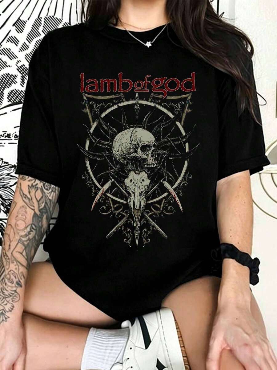 Lamb Of God Gothic Skull Logo T-Shirt, Death Metal Band Tee, Alternative Top For Fans - Black - View 1