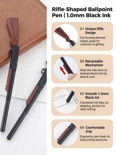 2 bolígrafos con temática de caza, cada uno con un recambio de tinta negra de 1.0 mm, set de regalo diseñado para entusiastas del aire libre, con Body del bolígrafo que se despliega, escritura suave, diseño unisex con botón de presión, una opción de regalo creativa