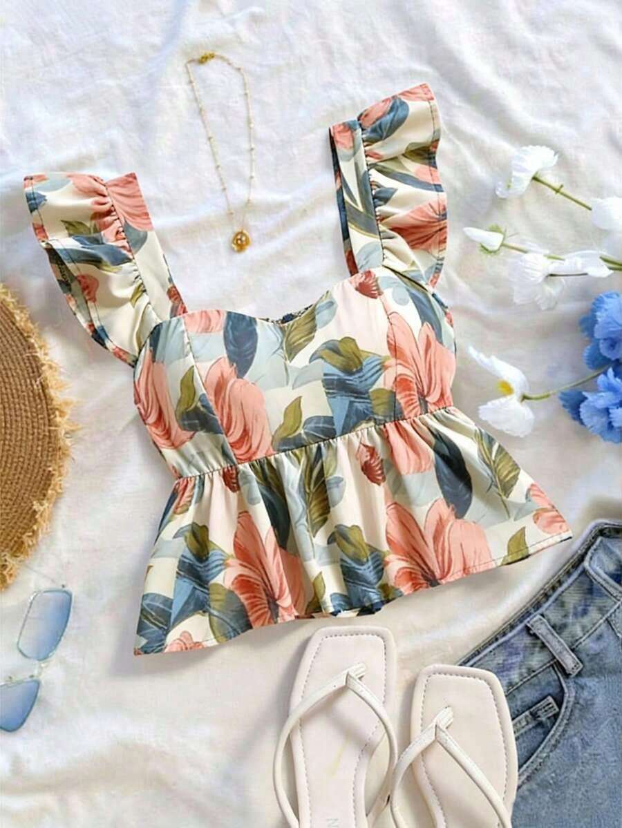 Camisa casual de mujer con mangas cortas tipo vacaciones - Multicolor - Ver 1