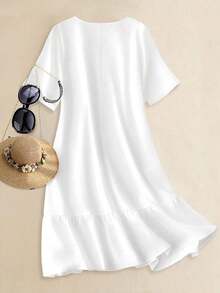 Vestido casual de manga corta con bordado para mujer talla grande, adecuado para ocio y vacaciones - Burdeos - Ver 7