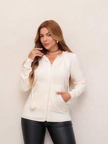 Women's Knitted Jacket With Hood And Zipper, Modal, Comfortable And Stylish, Winter SD3002 - 白色 - 查看 1