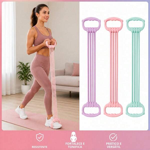 Extensor Elástico 4 Tubos Fitness Musculação e Exercícios em Casa Expander Multifuncional