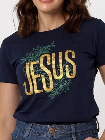 BLUSA FEMININA JESUS PEROLAS FOLHAS