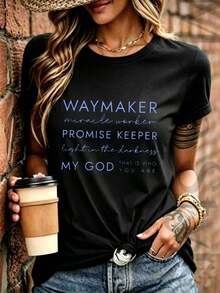 Waymaker Miracle Worker Promise Keeper Light In The Darkness My God That Is Who You Are Colored Cotton T-Shirt Women's Colored Cotton T-Shirt Understated Luxury Casual Tee-Y2K Style With Digital Print An Excellent Gift For Friends And Family Perfect For Easter Or As A Special Treat For Her - màu đen - Xem 3