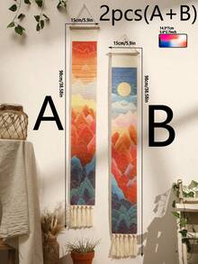1pc Boho Style Hanging Wall Tapestry, Long Linen Bohemian Wall Decor With Tassels, Suitable For Living Room, Bedroom, Vertical Narrow Wall Hanging, Suitable For Bedroom, Bathroom, Living Room (Tassel Quantity Random), Home Decor, Room Decor, Wall Decor, Gift For Birthday, Graduation - Multicolor - View 12