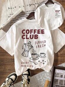 Coffee Club Summer para Mujer, Playa para Mujer, Blusas Casuales para Mujer, Camiseta Casual de Manga Corta con Cuello Redondo para Mujer - Blanco - Ver 6