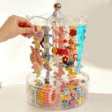 1pc Transparent Rotatable Hair Accessory Storage Box, With Anti-Slip Strips Inside, Suitable For Hair Ties, Clips, Headbands, Easy To Take Out, Applicable For Vanity, Bedroom, Large Capacity Display Rack, Jewelry Box - Multicolor - View 7