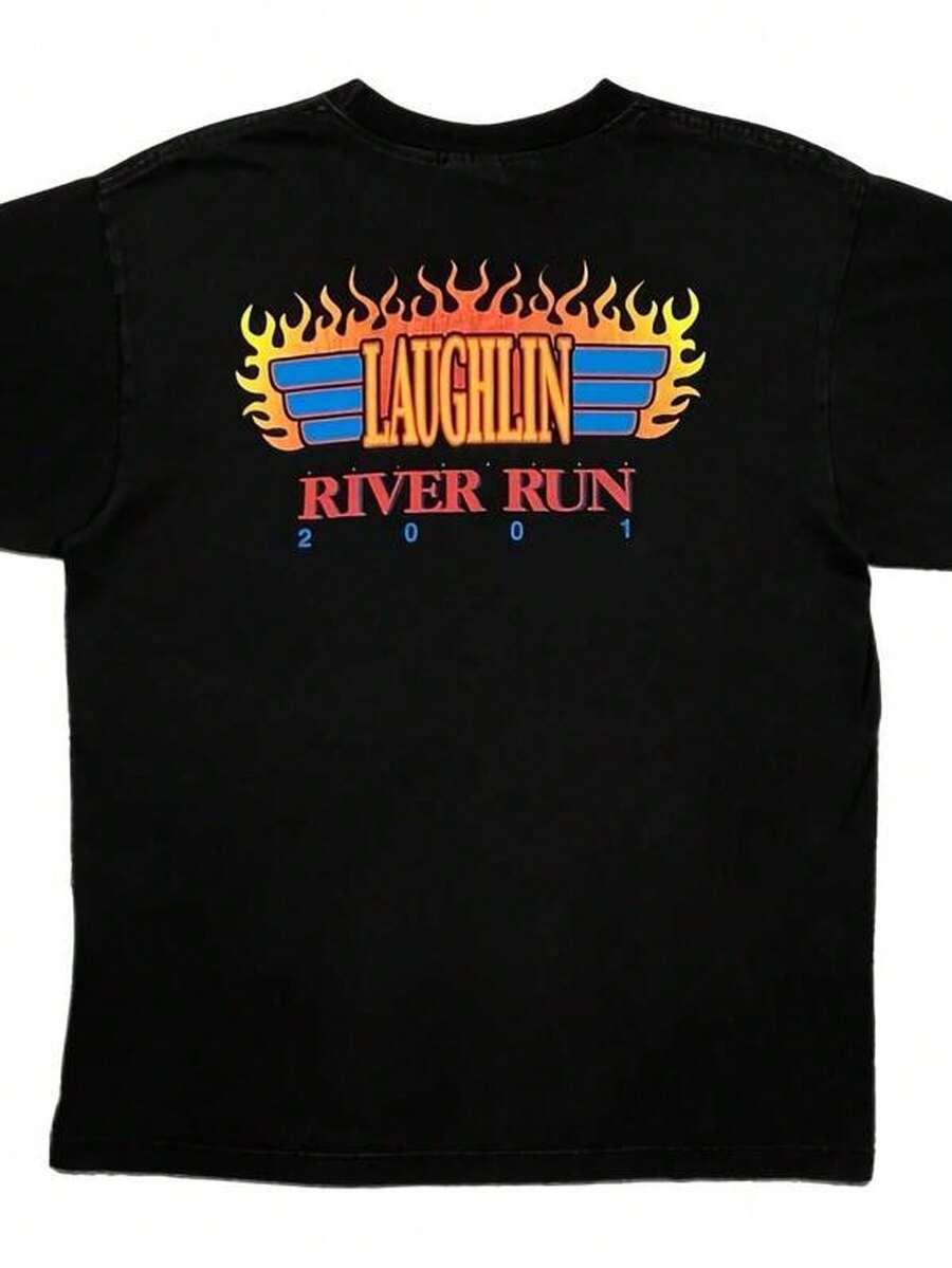Vintage 2001 Laughlin Rr Run Camiseta gráfica de rally de cicleta de doble cara - Talla Large