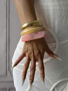 Set de 4 pulseras de encanto, pulsera dorada, pulsera de resina, pulsera verde, pulsera ancha, pulsera gruesa, set de pulseras mixtas de oro y blanco, set de pulseras, pulsera ancha, pulsera de mujer, regalo para ella - Multicolor - Ver 15