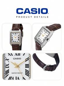 Casio 女士复古方形表盘罗马数字白色表盘棕色皮表带石英模拟腕表，金色点缀，复古经典正装腕表，适合妻子、母亲、女儿、周年纪念日、情人节、婚礼、派对、办公室、约会之夜等场合，优雅时尚。 - 棕色 - 查看 8