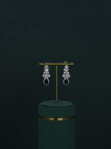 5pcs White Gold Plated Luxury Royal Style Water Drop Tassel Design Bridal Wedding Jewelry Set, Handset Green Cubic Zirconia, Including Necklace, Bracelet, Earrings, Ring, Suitable For Daily Wear And Wedding, Wedding Anniversary Gift (Deluxe Gift Box Packaging) Complimentary - Waterdrop Green Diamond Set - View 6