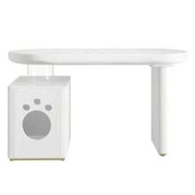 Thickened Desk – 117 * 50 * 76 Cm, Fully Lacquered, Rounded Curves, 5 Cm Thick Legs For Stability And Modernity, White French Style - White - View 2