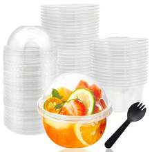 300Pcs Crystal Clear Disposable Dessert Cups Set, Leak Proof Plastic Drinking Cups With Lids & Sporks, 8oz 12oz Stackable Transparent Food Containers For Smoothie Milkshake Iced Coffee Fruit Pudding Wedding Party Daily Use - Transparent - View 14