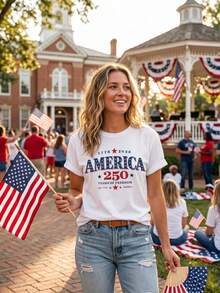 Camiseta del 250 aniversario de América, camiseta patriótica vintage de 1776 a 2026, camiseta para el 4 de julio para hombres y mujeres, camiseta de 250 años de libertad. Camiseta unisex de algodón puro de 220 g, peso ideal para todas las estaciones, adecuada tanto para hombres como para mujeres. Tejido duradero de alta calidad, suave al tacto y de larga duración. Parte superior transpirable. Adecuada para la primavera y el verano de las mujeres, vacaciones, Día de la Madre, Día de la Independencia. - Blanco - Ver 1
