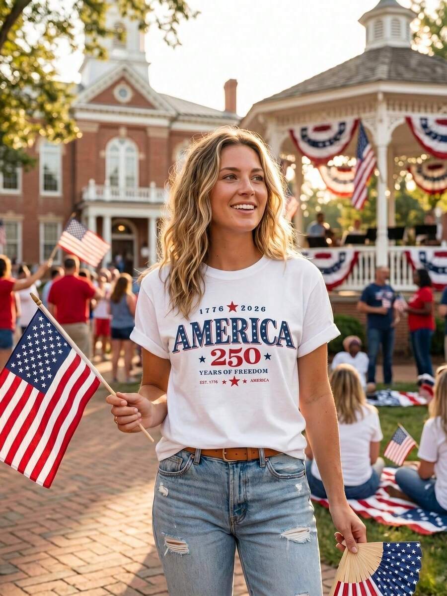 Camiseta del 250 aniversario de América, camiseta patriótica vintage de 1776 a 2026, camiseta para el 4 de julio para hombres y mujeres, camiseta de 250 años de libertad. Camiseta unisex de algodón puro de 220 g, peso ideal para todas las estaciones, adecuada tanto para hombres como para mujeres. Tejido duradero de alta calidad, suave al tacto y de larga duración. Parte superior transpirable. Adecuada para la primavera y el verano de las mujeres, vacaciones, Día de la Madre, Día de la Independencia. - Blanco - Ver 1