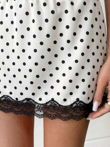 Falda evasé con estampado de leopardo y encaje en contraste para mujer - Blanco - Ver 6