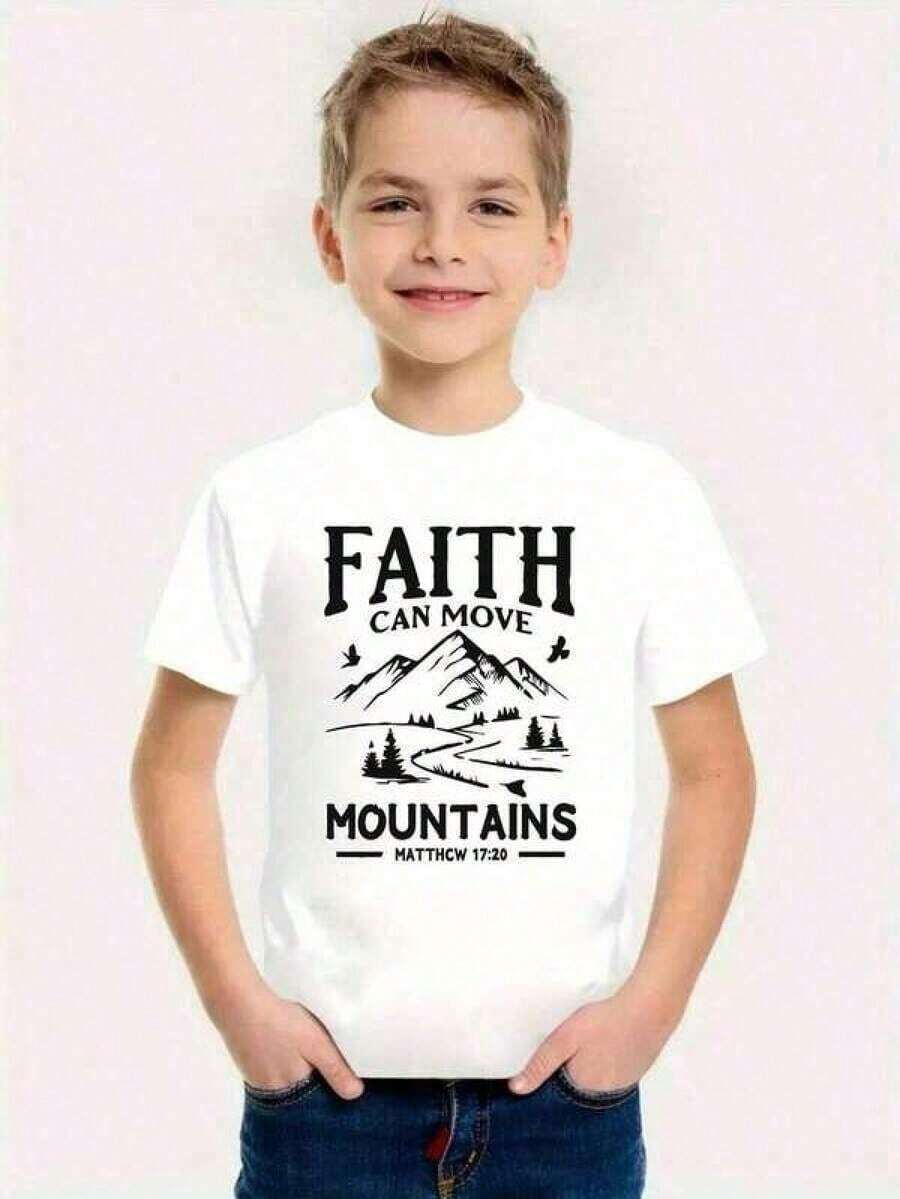 Camiseta de moda para niños - Camiseta casual de cuello redondo, Maija Kids Girl, Estética Clean Girl, Baby Phat Women, Conjuntos a juego madre-hija, Faith Can Move Mountains - Camiseta de algodón para niños - Camiseta casual negra de verano con estampado inspirador de montañas. Diseño de Faro, Suave y Amplio Tela transpirable, cuello redondo, perfecto para jóvenes, camiseta con estampado inspirador, lavable a máquina, ligeramente elástica, camiseta de punto con cuello redondo, adecuada para uso diario, ropa casual para todas las estaciones para niñas y adolescentes, atuendo de Pascua, atuendo de San Valentín, atuendo del Día de San Patricio, atuendo para el Mes de la Historia Negra, el regalo perfecto para niños, recuerdos de fiesta para niños. - Blanco - Ver 1