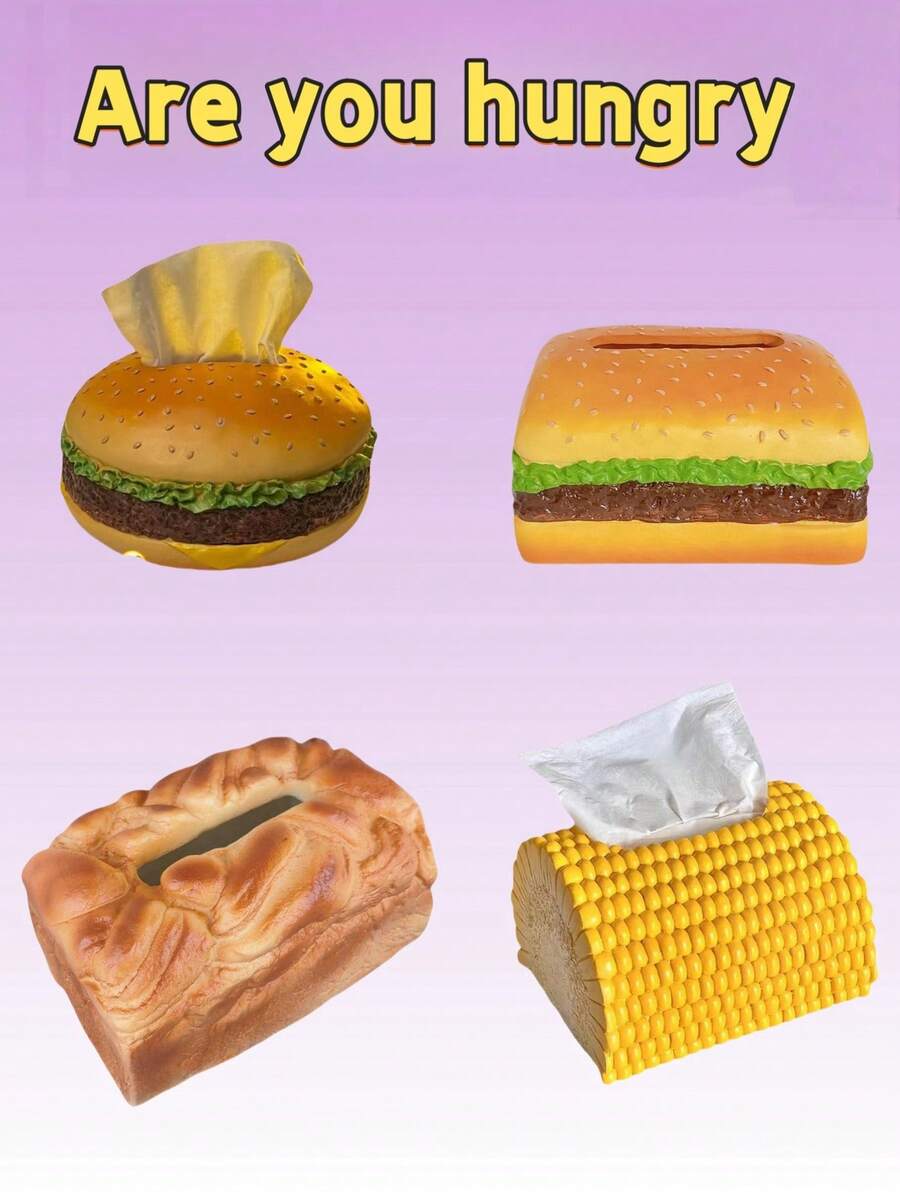 1pc Creative Hamburger Shape Tissue Box, Cute Corn Paper Extraction Box, Cream Bread Tissue Box, Stylish Rectangular Facial Tissue Dispenser, Fun Decorative Napkin Organizing Box, Durable And Multifunctional,Suitable For Bathroom, Dressing Table, Countertop, Bedroom, Office, Family Living Room Decoration, Restaurant Fun Decoration - Tissue Storage Box - View 1
