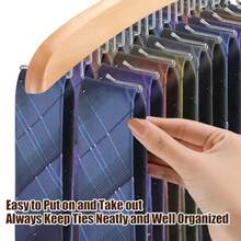 percha de ropa de corbata para clóset, organizador giratorio de 360 grados con 24 ganchos plegables, organizador de corbata de madera para hombre, almacenamiento para cinturones, camisetas sin mangas, - Madera natural - Ver 7