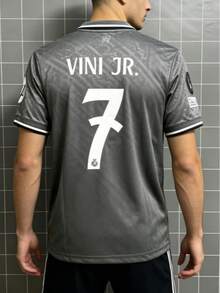 Rea L Madrid Third Grey Soccer Jersey #7 Vini Jr., 2024/25 Football Shirt With La Liga Patches - 灰色 - 查看 1