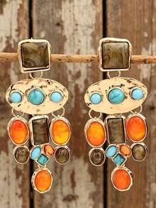 1 Pair Bohemian Vintage Exaggerated Turquoise Resin Earrings For Women - Multicolor - View 7