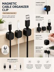 Bộ 2/5/10 chiếc giá đỡ cáp từ tính mới, giá đỡ cáp sạc điện thoại gắn tường không cần keo dán, kẹp cáp dữ liệu từ tính đa chức năng dùng trên bàn làm việc. - nhiều màu - Xem 1