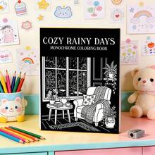 1本舒缓雨景单色绘画书，多种着色方法，只需一种颜色即可开始绘画，是成人放松身心的绝佳选择（不含画笔） - 單件 - 查看 4