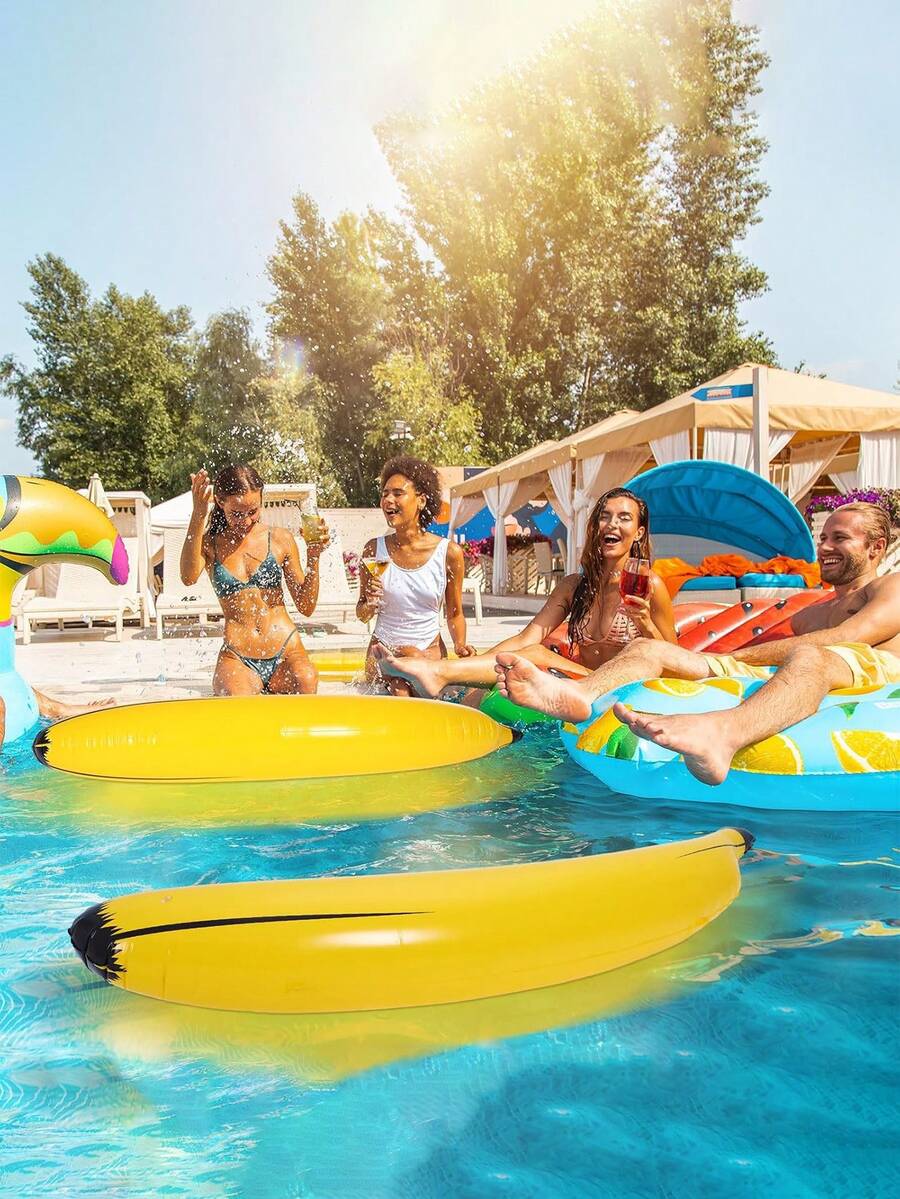 Plátano inflable de PVC, aro de natación con forma de plátano, adecuado para fiestas en la piscina, decoración divertida, fiestas en la piscina, juegos de fiesta, fiestas hawaianas, fiestas de compromiso, noches de juegos, fiestas de verano, despedidas de soltero, plátano inflable grande, plátano inflable gigante, flotador de piscina con forma de plátano - multicolor - View 1