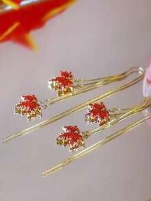 2pcs Maple Leaf Pendant Earrings, Versatile For Daily Wear - Orange - View 2