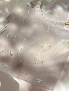 1片金银星星美甲贴纸 闪亮自粘珠光链星凝胶美甲贴纸 - 彩色 - 查看 7