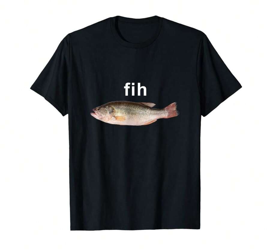100% Cotton "Fih" Funny Misspelled Fish Meme, Simple Humor T-Shirt - 黑色 - 查看 1