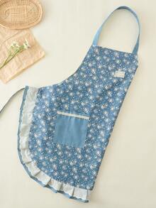 1pc New Lace Floral Sleeveless Apron With Halter, Fashionable Self-Contained Pocket, Suitable For Cafe, Bakery, Catering, Kitchen, Housework, Baking, Cooking, Gardening, Painting, Fishing, Unisex - Multicolor - View 7