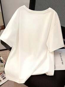 Camiseta de manga corta 100% pura para mujer en  veraniega, holgada y versátil100% cotton - Blanco - Ver 2