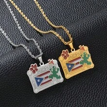 1Piece Heart Circular Puerto Rico Flag PR Pendant Necklaces Stainless Steel Jewelry - Multicolor - View 7