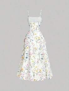 Vestido de tirantes unicolor pecho con fruncido con cordón lateral - Multicolor - Ver 4