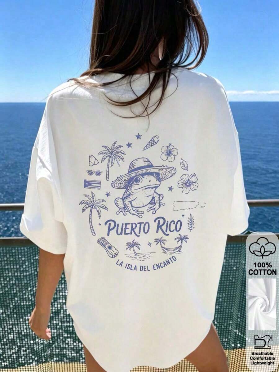 Camiseta para Mujer con Estampado Urbano, Cuello Redondo, Manga Corta, Diseño Oversized, Ideal para Verano - Blanco - Ver 1