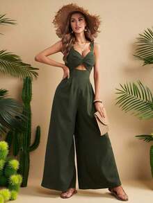 Mono de mujer de unicolor con tirantes retorcidos - Verde militar - Ver 1