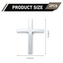 Car Accessories Decals: 2PCS 3D Cross Decal, 2.5*1.8 Metal Cross Badge Stickers, Self-Adhesive Alloy Jesus Christ Cross Sticker For Trunk, Fender, Laptop Silver Finish, Durable Outdoor Use - Silver - View 2
