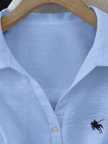 Camisa blanca sin mangas con cuello polo bordado para mujer, de primavera/verano, de estilo casual - Azul - Ver 5