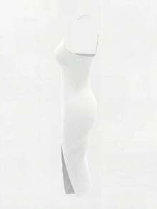 Vestido midi ajustado de unicolor y sexy para mujer - Blanco - Ver 4