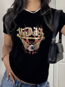 Ojo alado rodeado de llamas simboliza la visión libre y la fuerza interior que invita a la superación personal camiseta de mujer moderna casual cómoda para uso diario - Negro - Ver 8