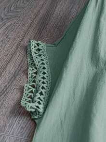 Vestido casual holgado de unicolor con cuello en V y mangas cortas para mujer de talla grande - verde menta - Ver 7