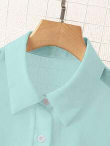 Blusa minimalista de unicolor transparente con cuello vuelto, blusas de manga larga - verde menta - Ver 4