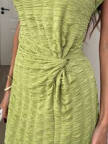 Vestido midi casual de mujer con estampado de lunares, cintura retorcida y abertura alta sin mangas; Vestido ajustado texturizado casual de mujer; Conjunto de fitness de mujer; Vestido de invitada de boda de mujer; Atuendo de oficina de mujer - verde aguacate - Ver 8