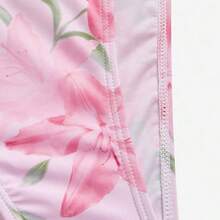 MOD 2pcs/Set Halter Neck Ruffled Floral Print Top With Side Tie Triangle Bottom Swimsuit,Tank Tops, Cute, Kawaii - Multicolor - Ver 5